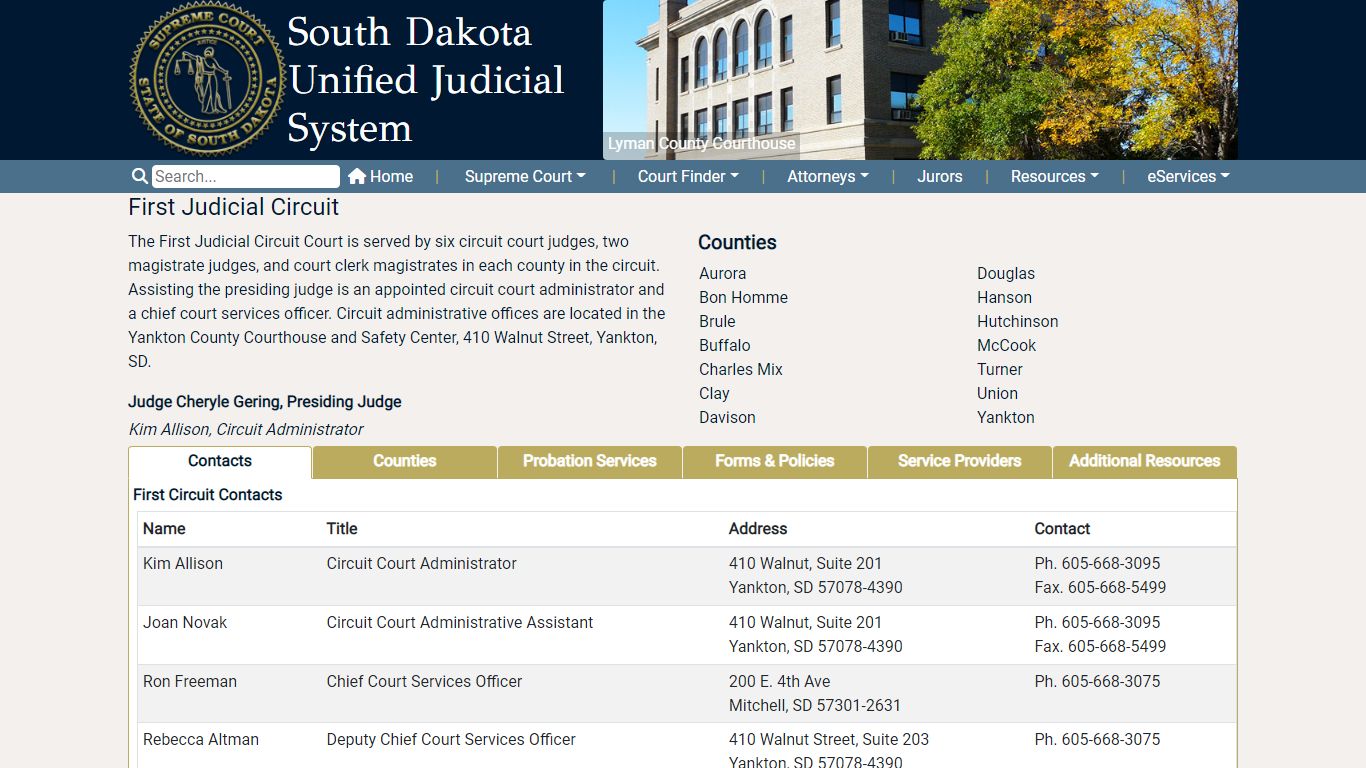 1st Circuit Contacts - South Dakota