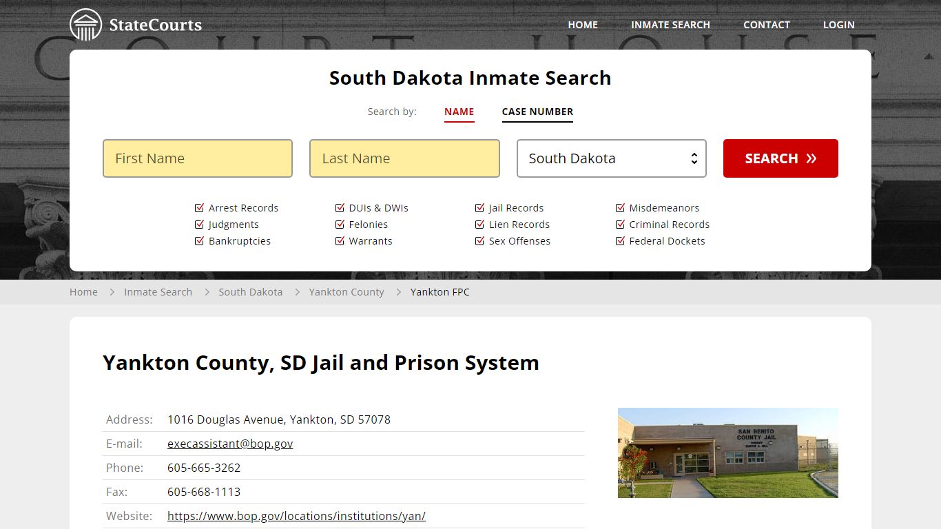 Yankton FPC Inmate Records Search, South Dakota - State Courts